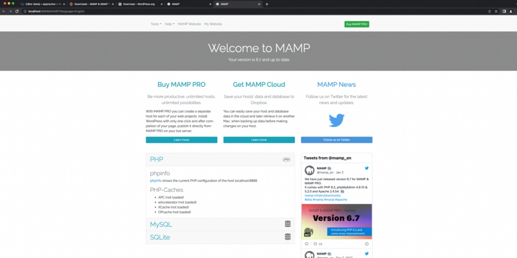 MAMP welcome page