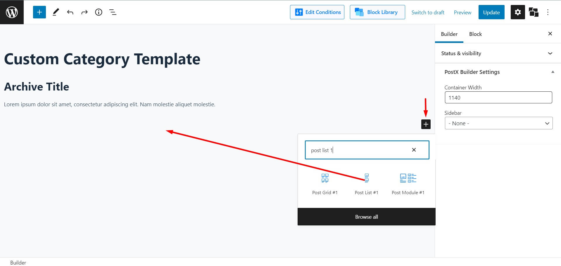 Choosing PostX Block