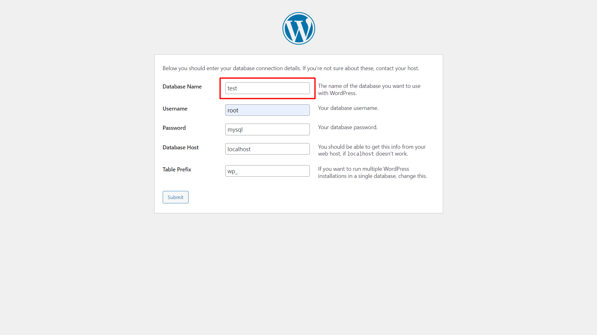 Database connection details